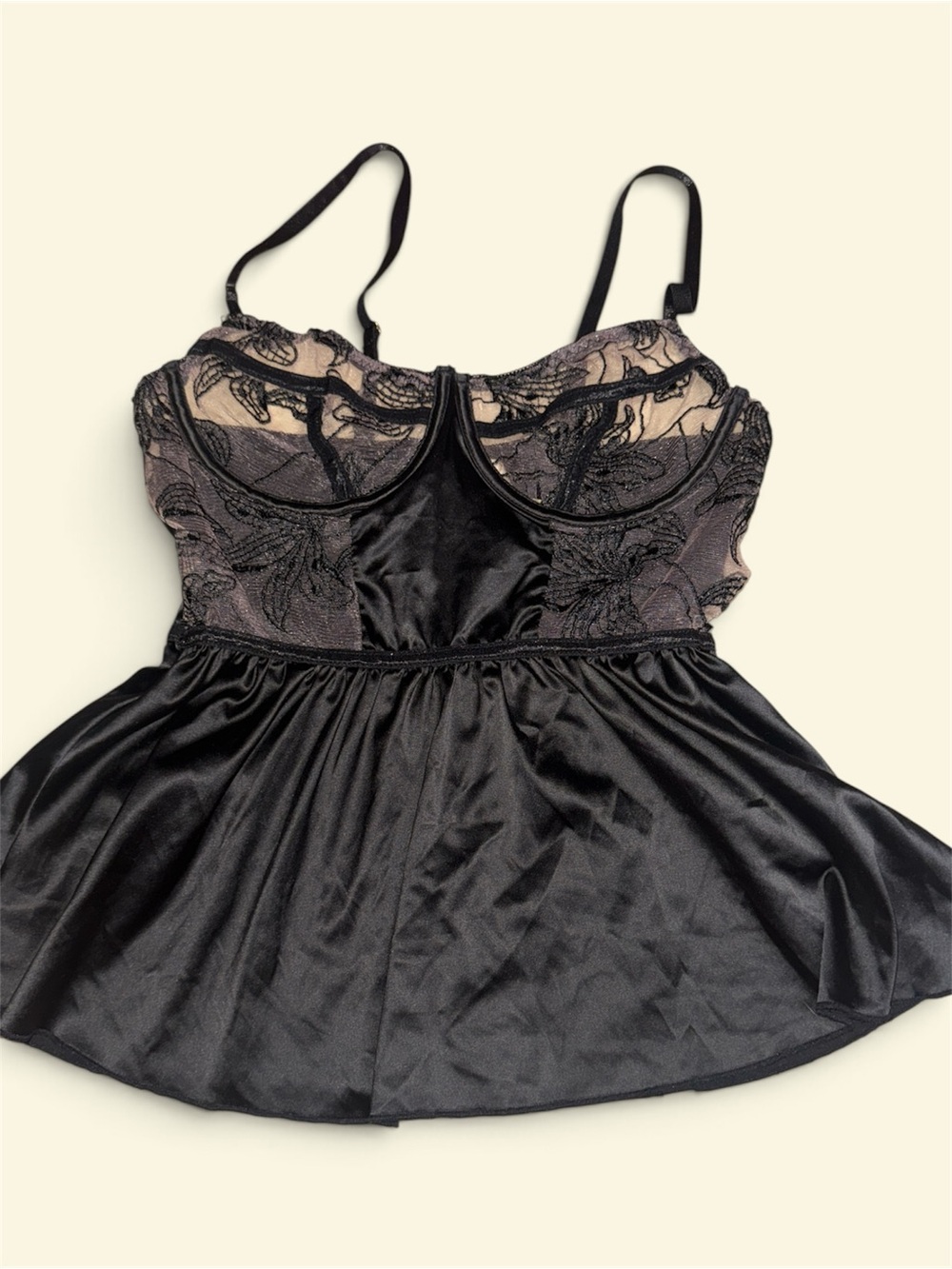 Roma Black Lace and Satin Babydoll Chemise